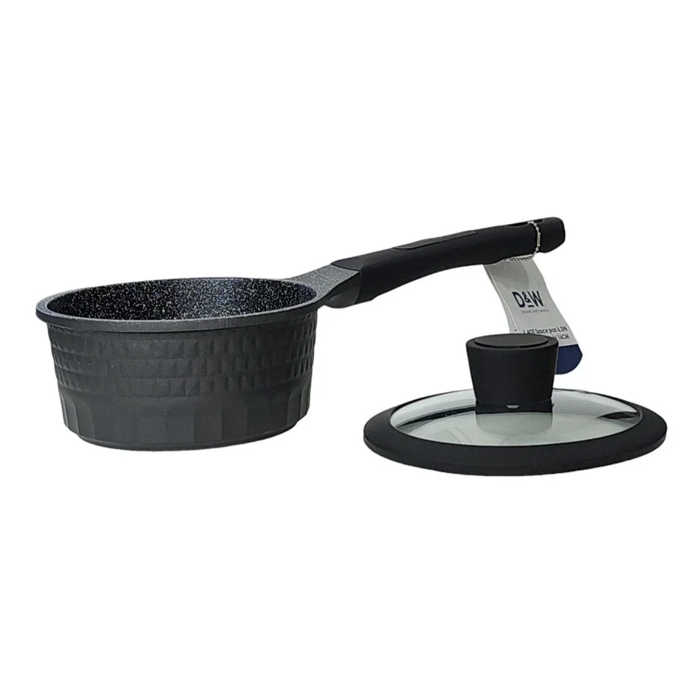 D&W Premium Cookware 6.3in Saucepan Casserole Nonstick With Lid 1.4Qt Black